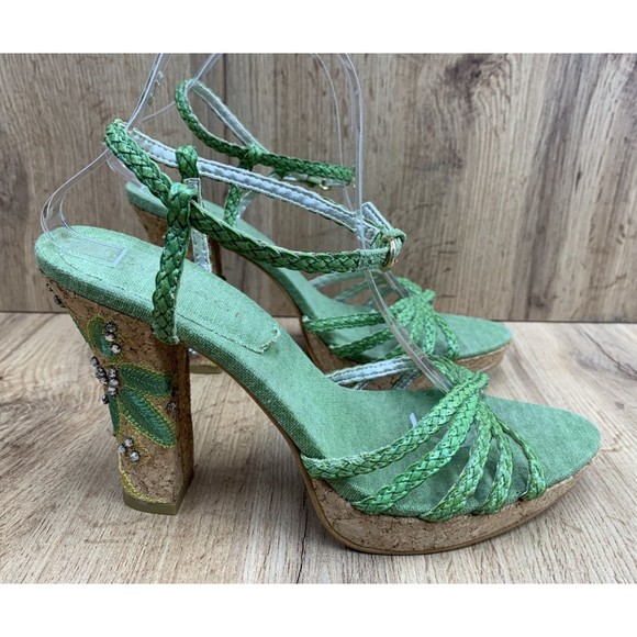 Rampage Emotion Women’s Heeled Sandals Size 10 M Green Rhinestone Embroidered - Picture 2 of 16